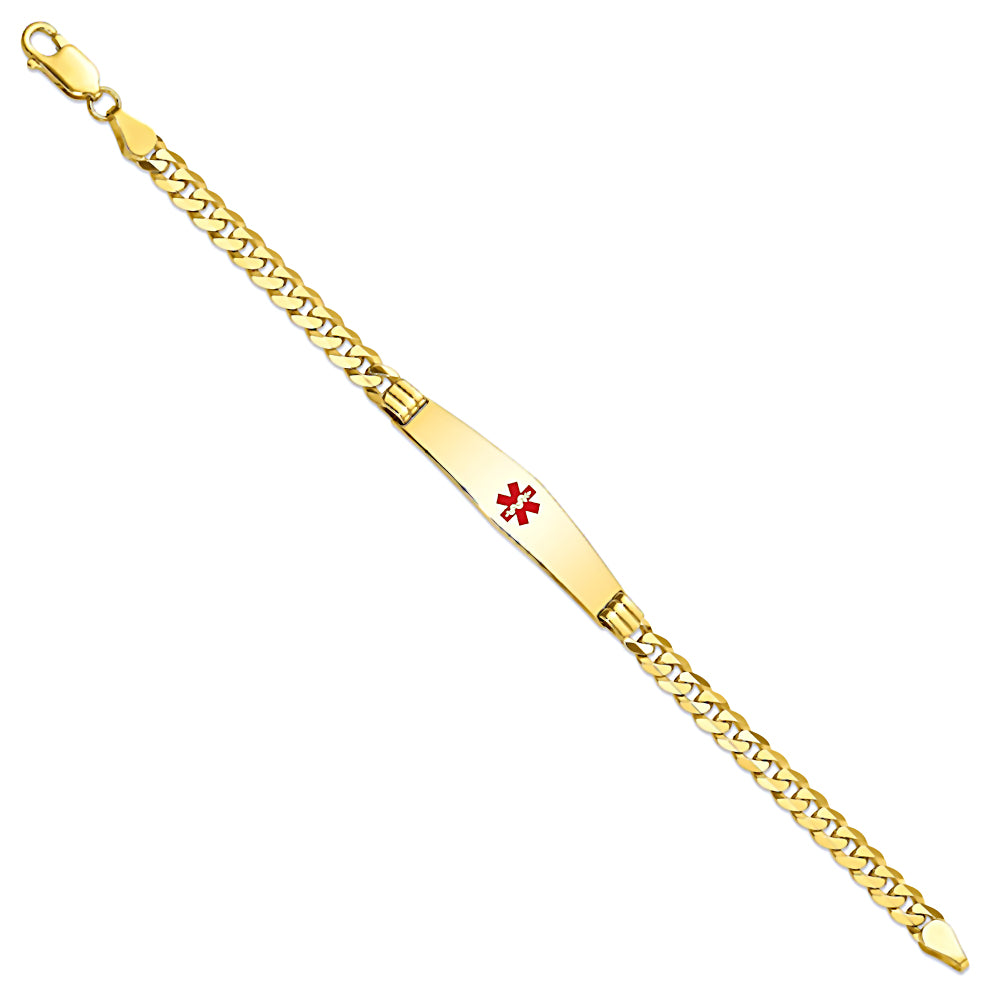14K Yellow Gold Engravable Medical Alert ID Bracelet with 4.5mm Curb Chain