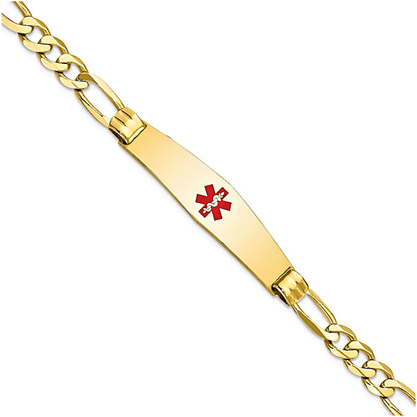 14K Yellow Gold Engravable Medical Alert ID Bracelet with 6.0mm Figaro Chain