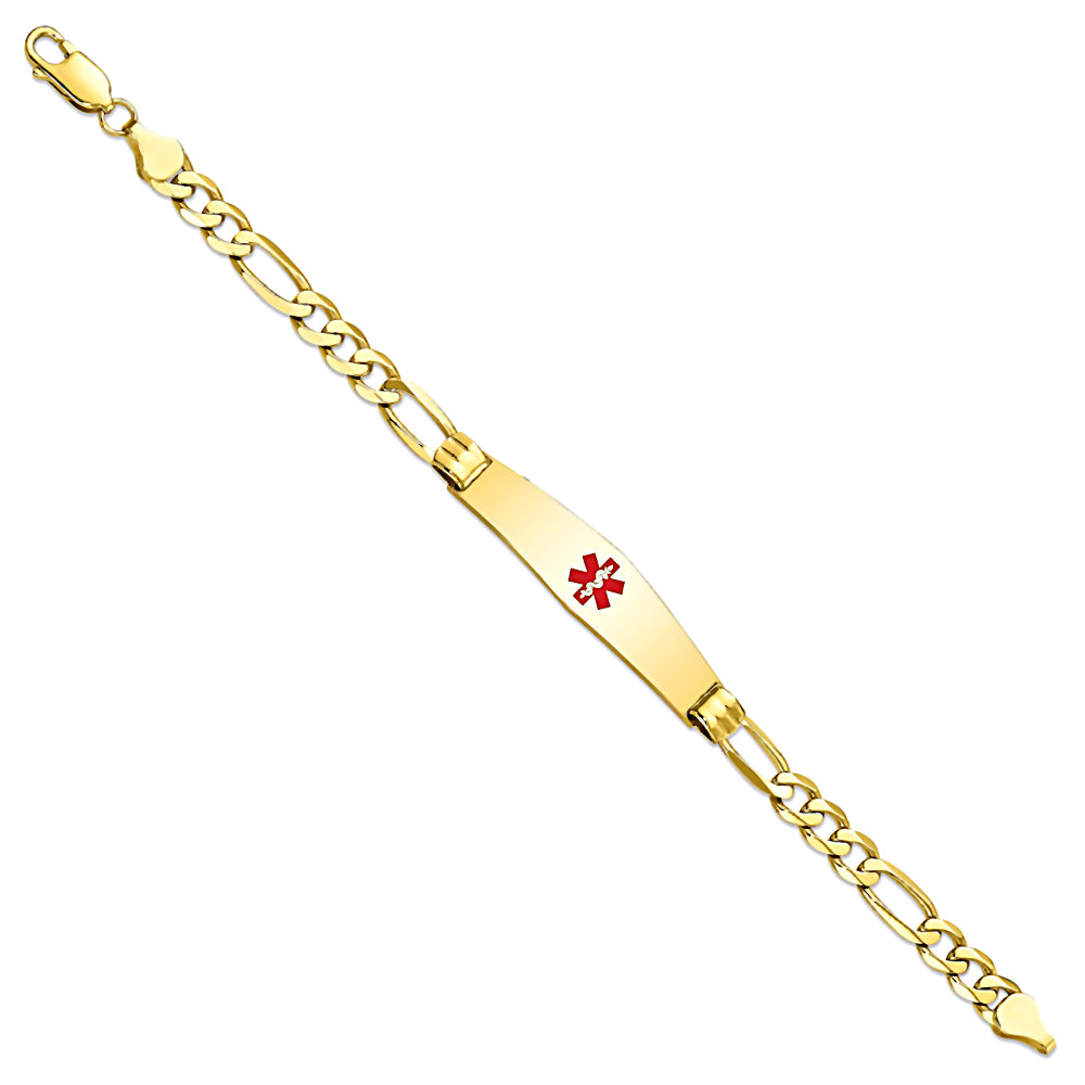 14K Yellow Gold Engravable Medical Alert ID Bracelet with 6.0mm Figaro Chain