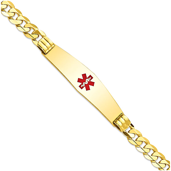 14K Yellow Gold Engravable Medical Alert ID Bracelet with 6.0mm Curb Chain