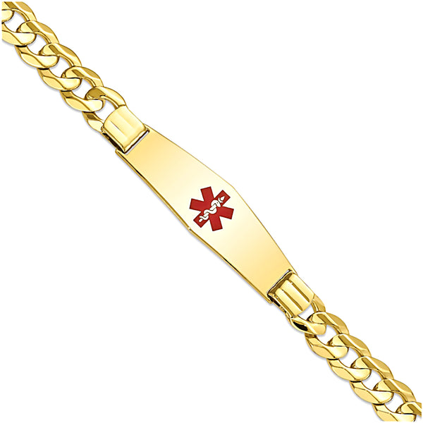14K Yellow Gold Engravable Medical Alert ID Bracelet with 8.5mm Curb Chain