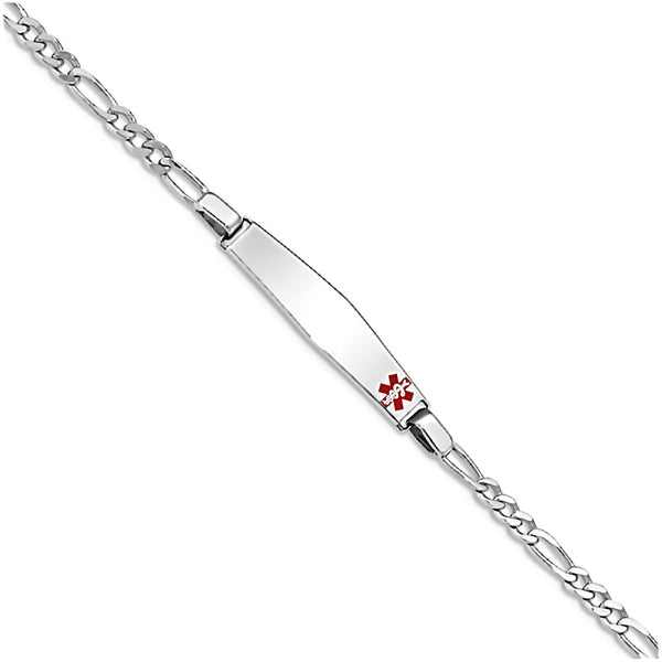 Sterling Silver Engravable Medical Alert and 3.0mm Figaro Chain Bracelet