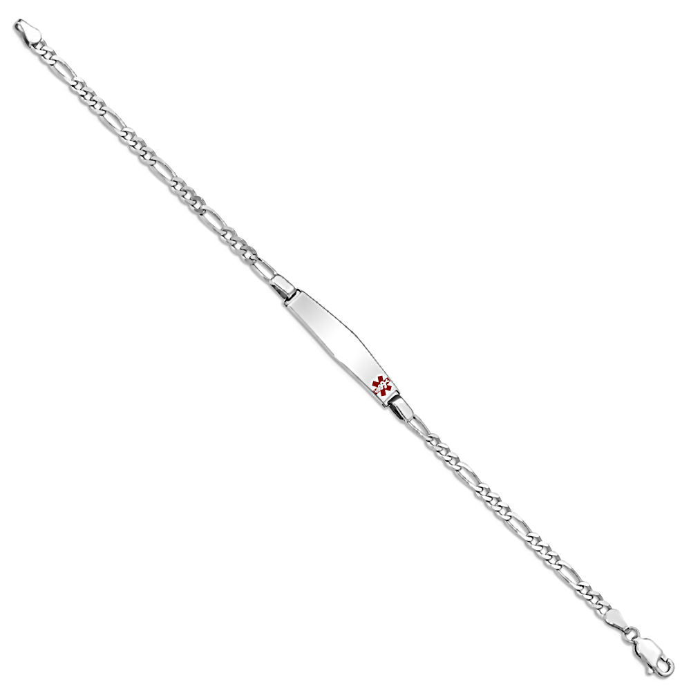 Sterling Silver Engravable Medical Alert and 3.0mm Figaro Chain Bracelet