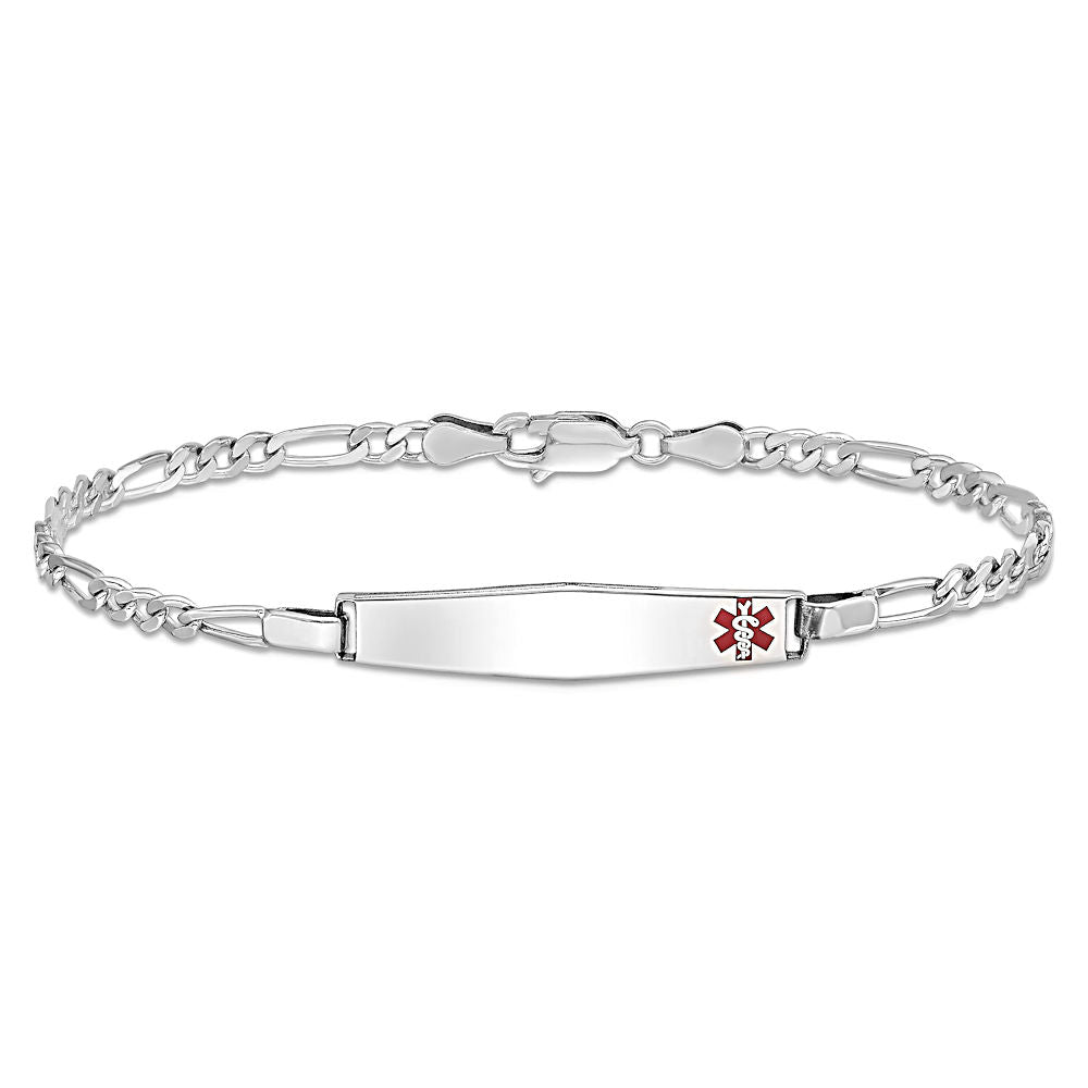Sterling Silver Engravable Medical Alert and 3.0mm Figaro Chain Bracelet