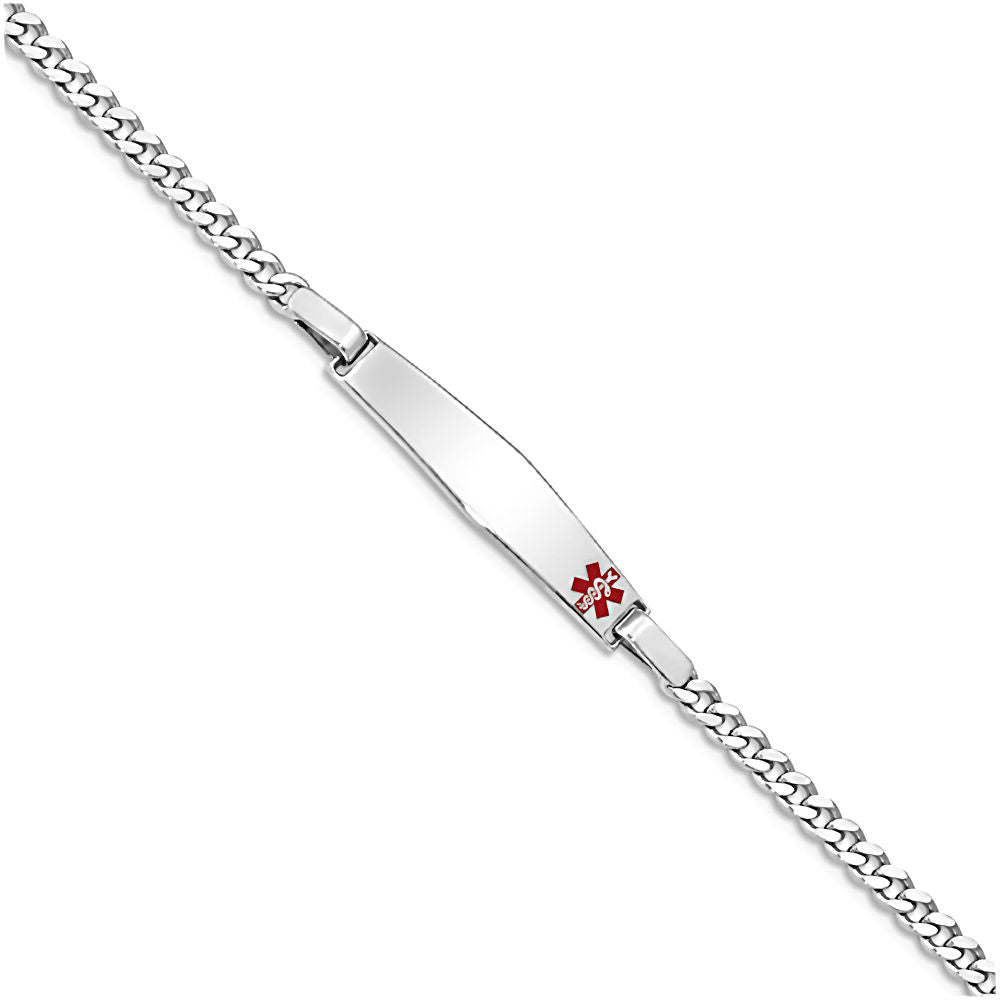 925 Sterling Silver Medical Alert ID Bracelet with 3mm Curb Chain