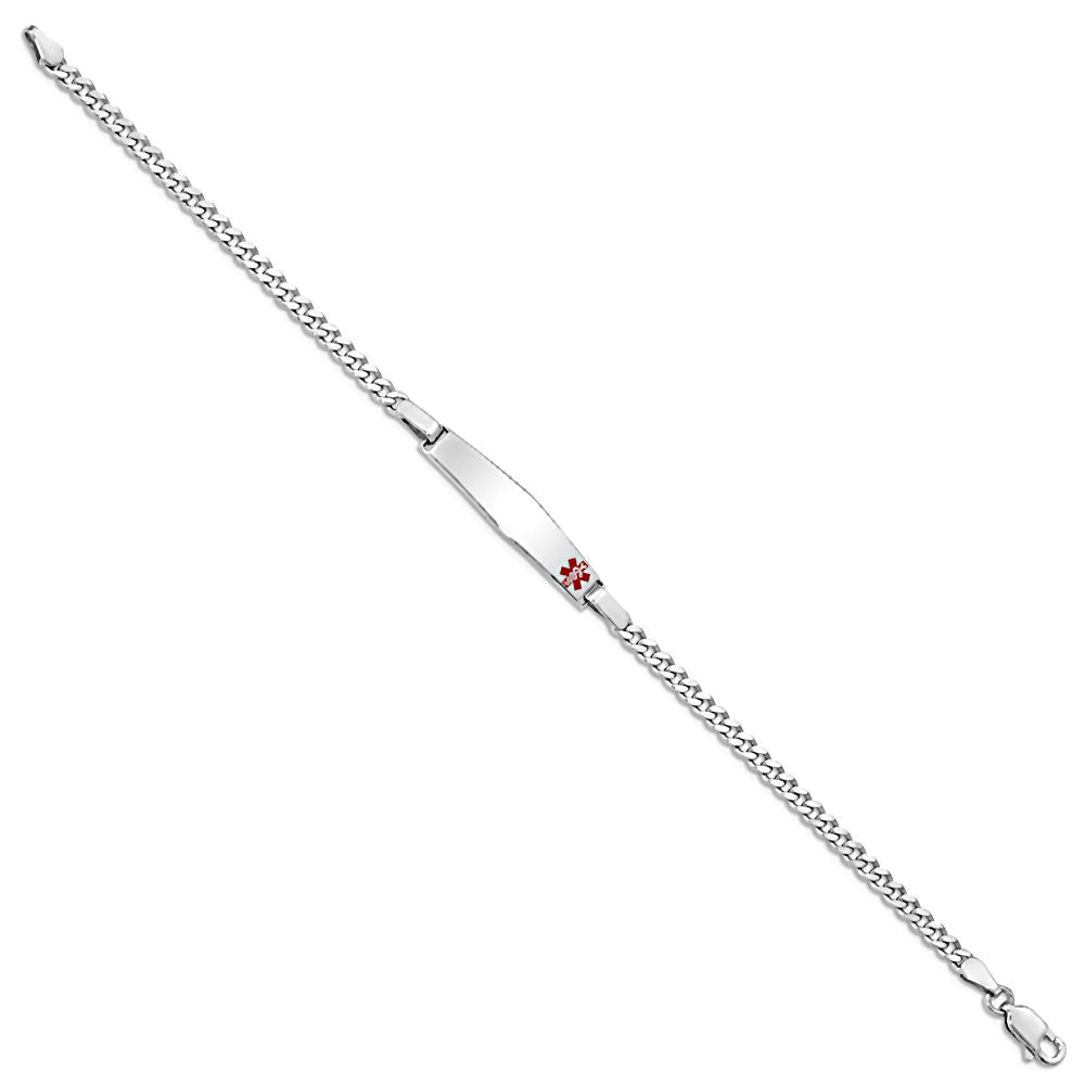 925 Sterling Silver Medical Alert ID Bracelet with 3mm Curb Chain