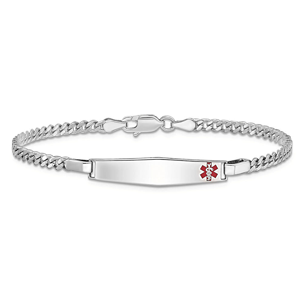 925 Sterling Silver Medical Alert ID Bracelet with 3mm Curb Chain