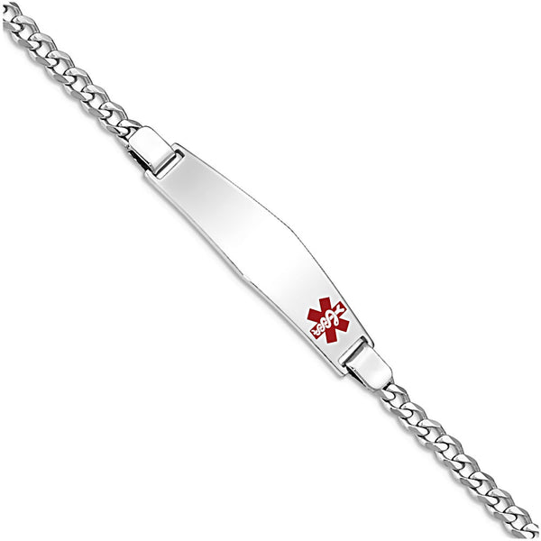 925 Sterling Silver Medical Alert ID Bracelet with 4mm Curb Chain