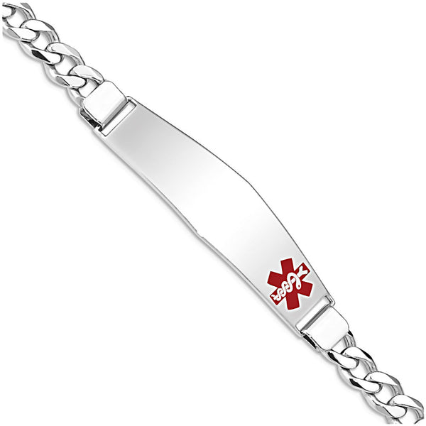 925 Sterling Silver Medical Alert ID Bracelet with 6mm Curb Chain