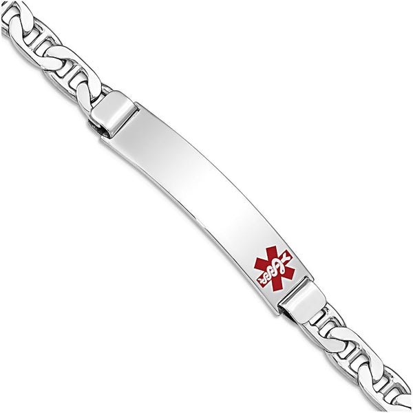 Sterling Silver Engravable Medical ID Bracelet with Anchor Chain