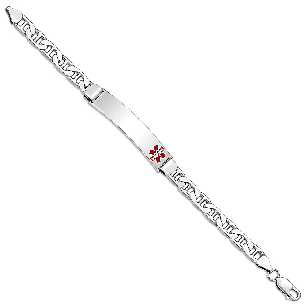 Sterling Silver Engravable Medical ID Bracelet with Anchor Chain
