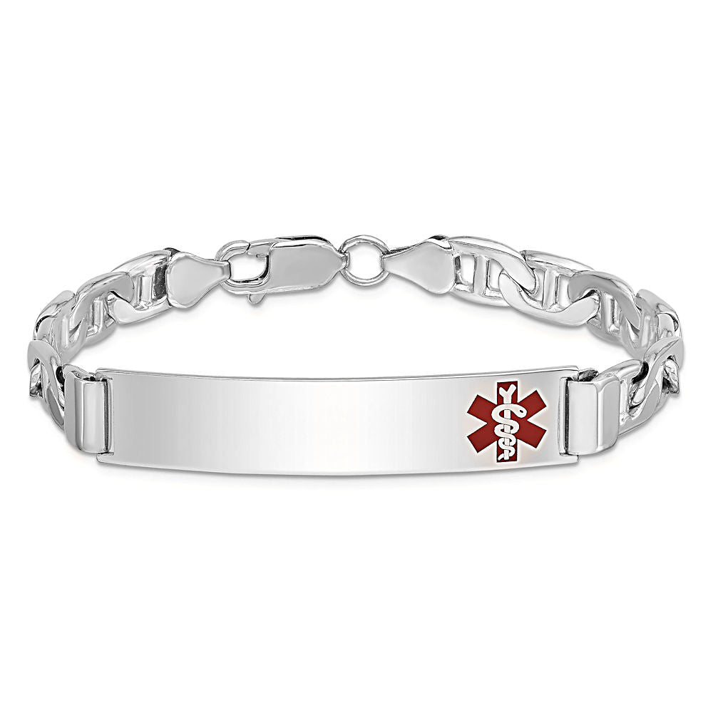 Sterling Silver Engravable Medical ID Bracelet with Anchor Chain