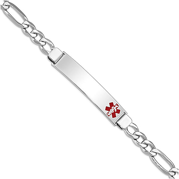 Sterling Silver Engravable Medical ID Bracelet with Figaro Chain