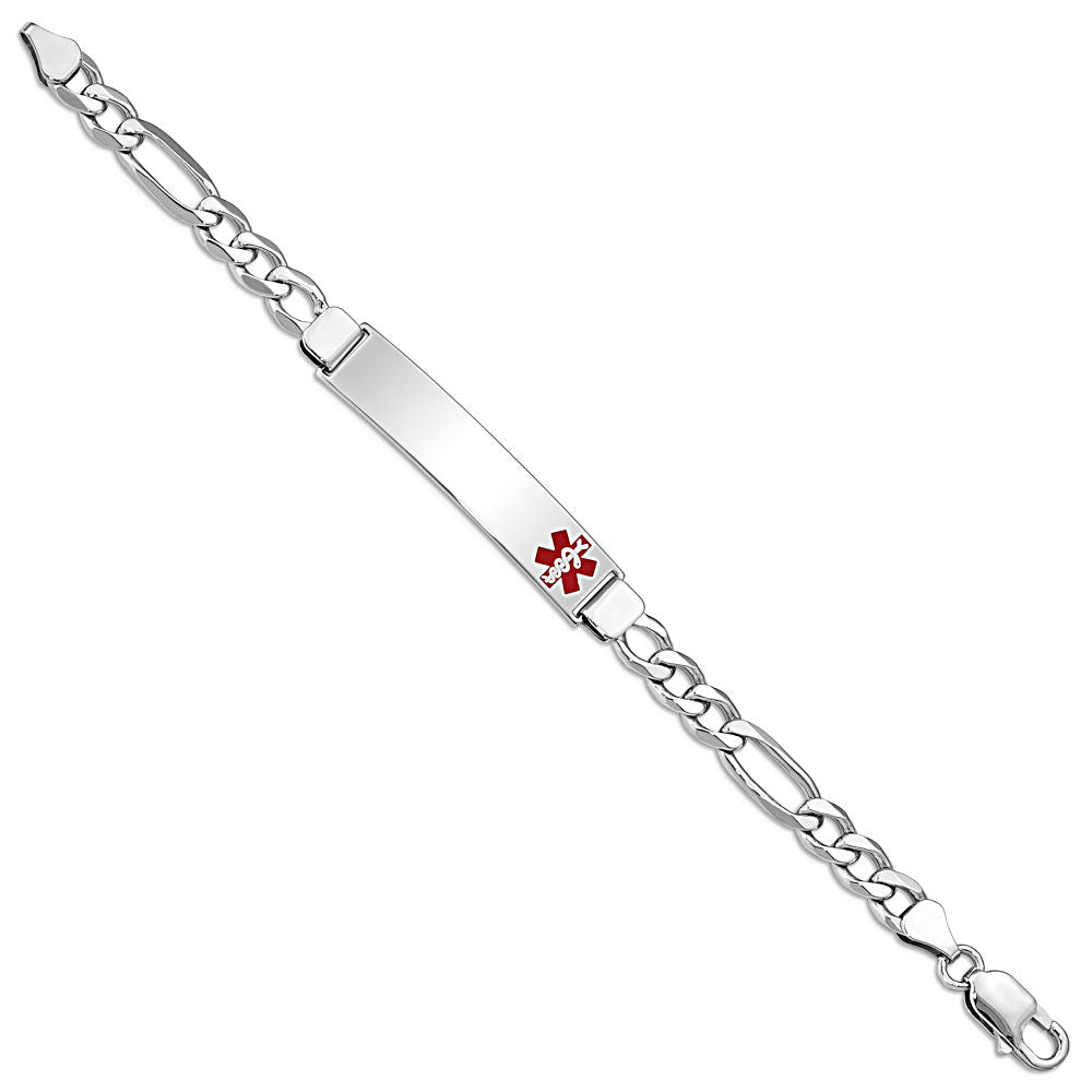 Sterling Silver Engravable Medical ID Bracelet with Figaro Chain