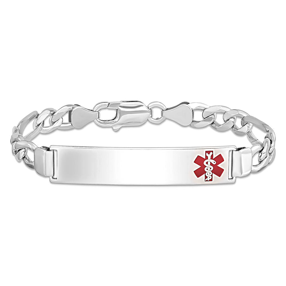 Sterling Silver Engravable Medical ID Bracelet with Figaro Chain