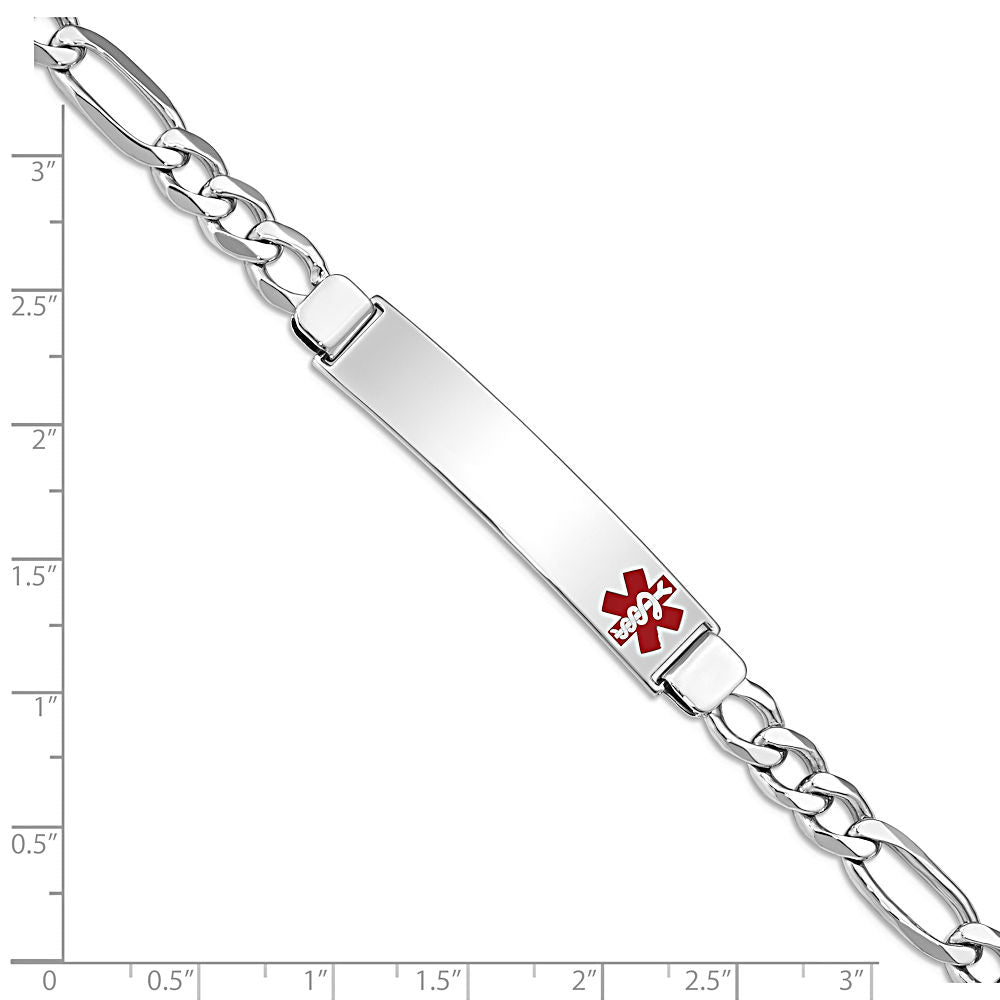 Sterling Silver Engravable Medical ID Bracelet with Figaro Chain