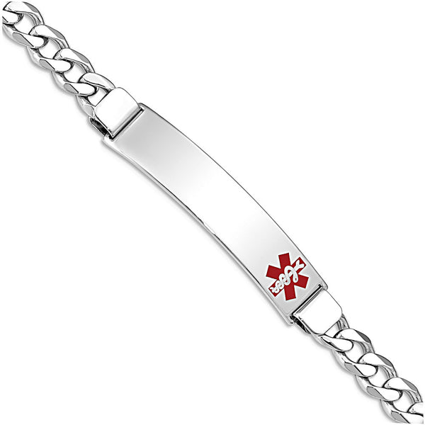 Sterling Silver Engravable Medical ID Bracelet with Curb Chain