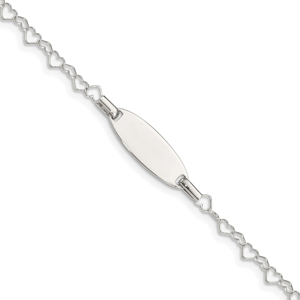 925 Sterling Silver Engravable ID Bar and Heart Chain Bracelet