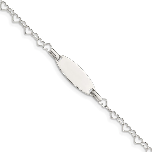 925 Sterling Silver Engravable ID Bar and Heart Chain Bracelet