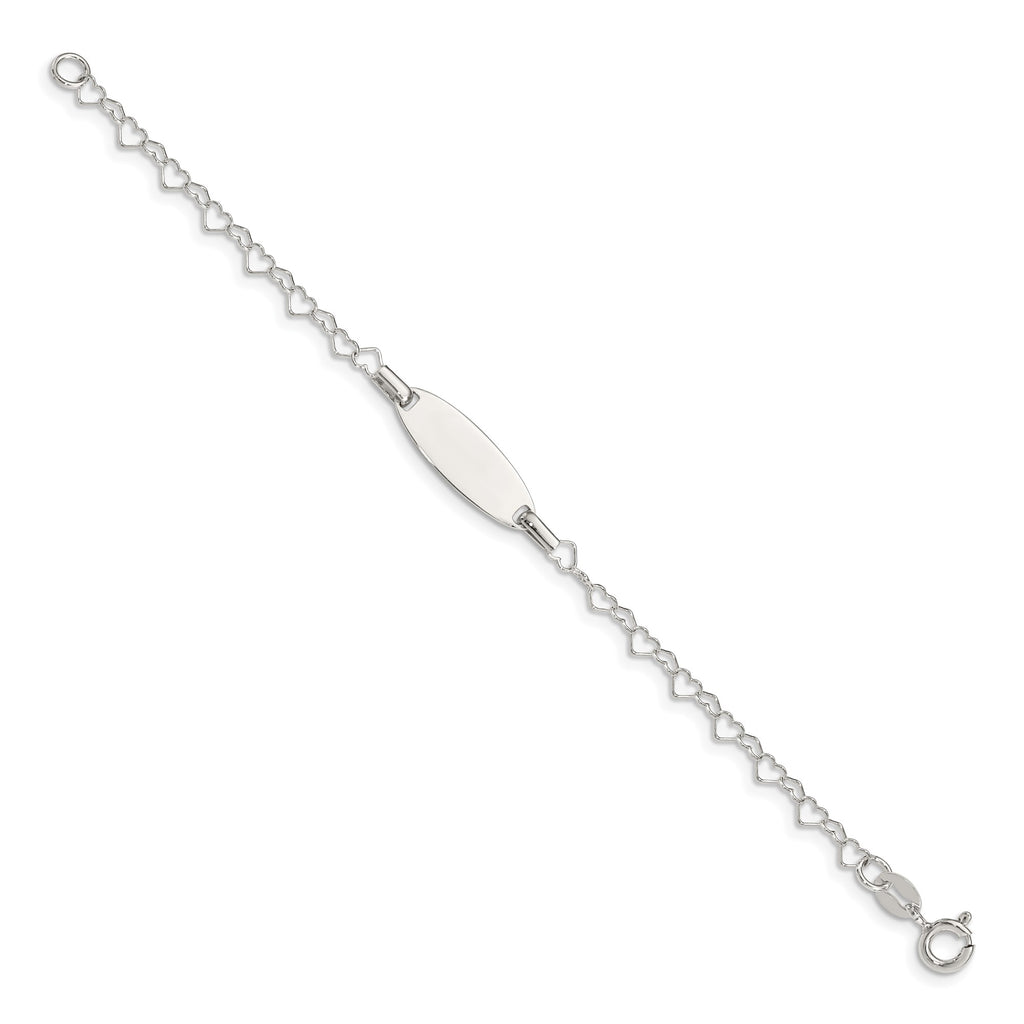 925 Sterling Silver Engravable ID Bar and Heart Chain Bracelet