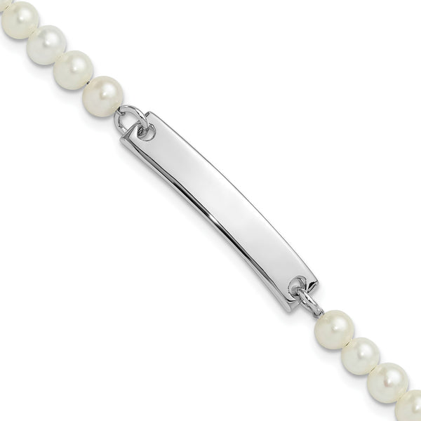 925 Sterling Silver Engravable ID Bar and Freshwater Pearl Bracelet