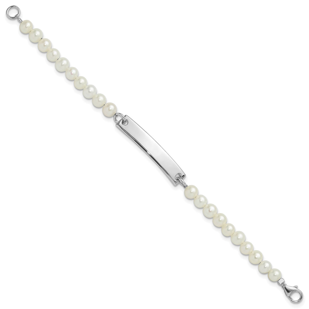 925 Sterling Silver Engravable ID Bar and Freshwater Pearl Bracelet