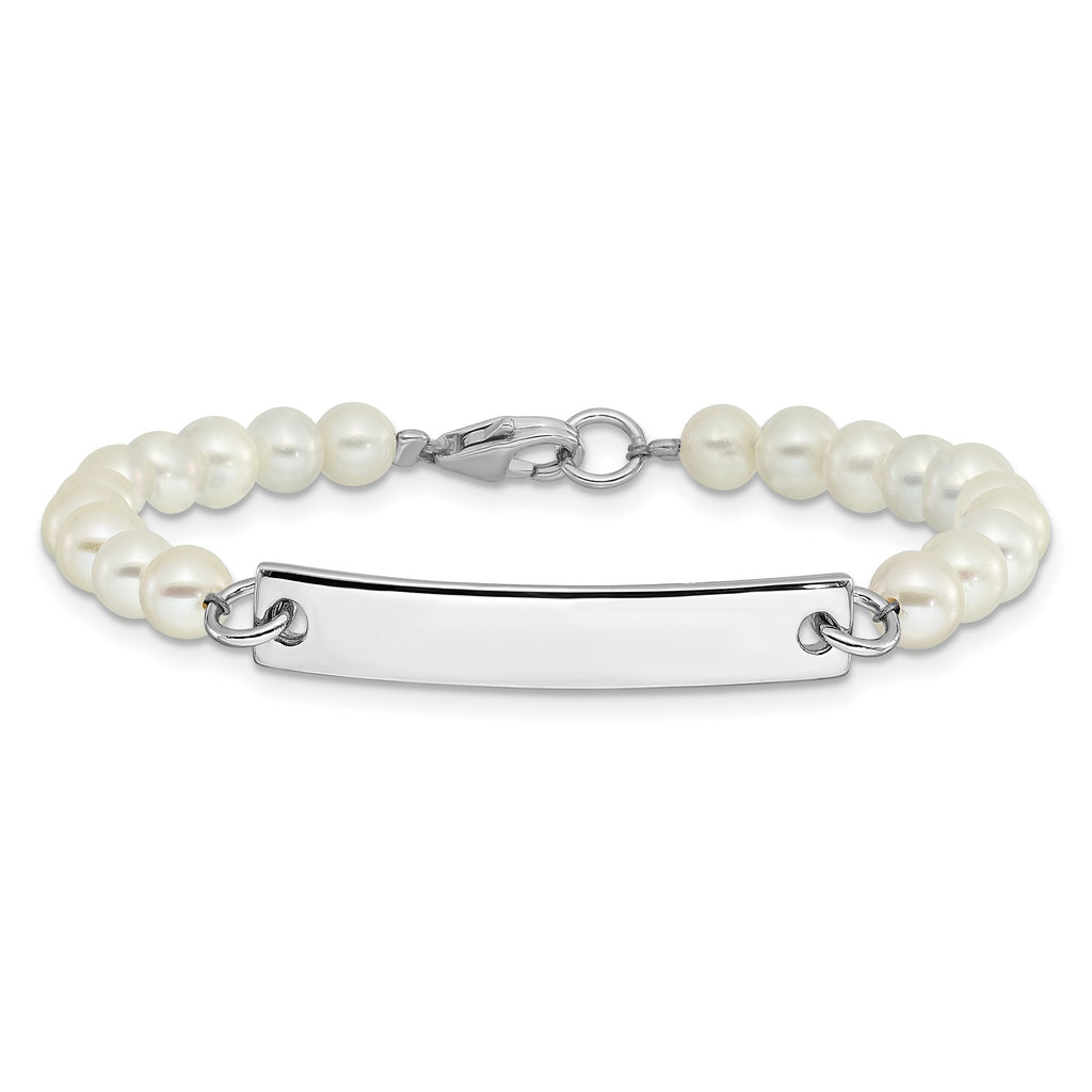 925 Sterling Silver Engravable ID Bar and Freshwater Pearl Bracelet