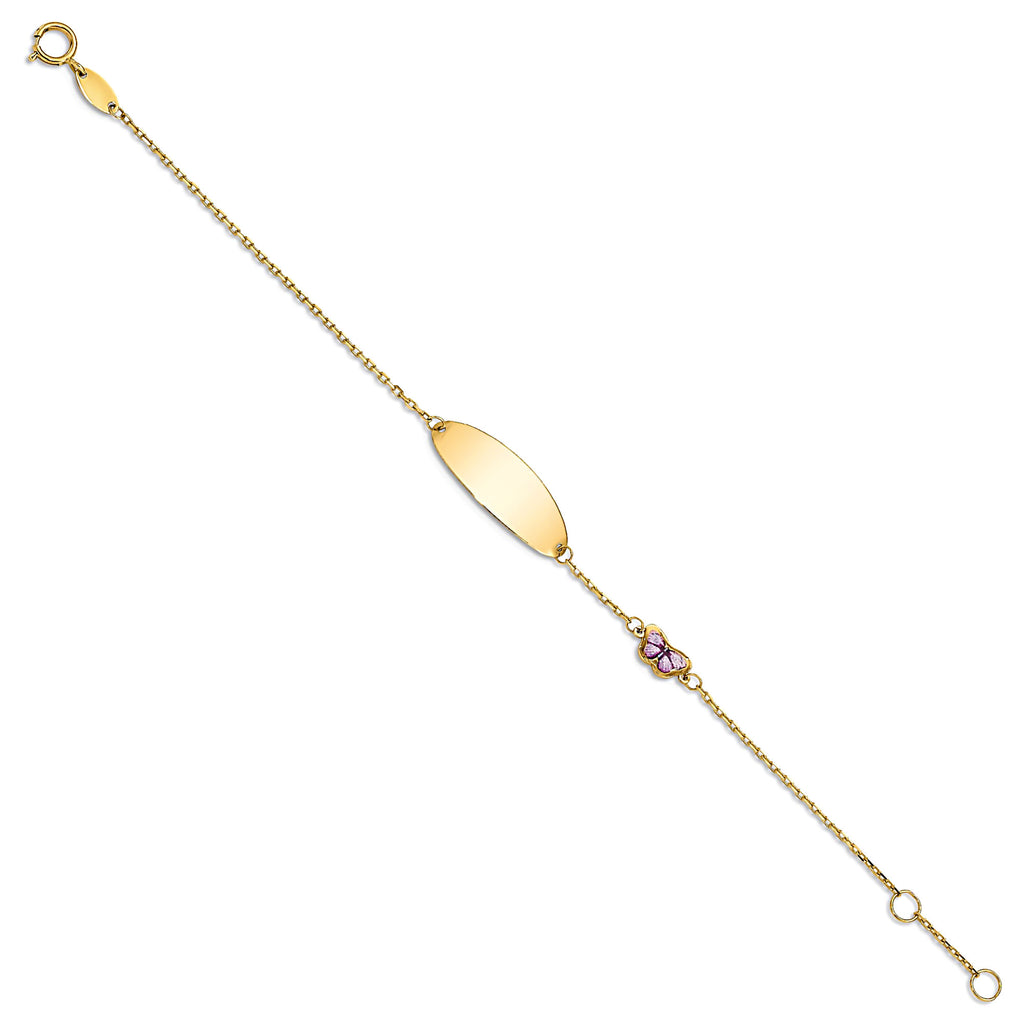 14K Yellow Gold Oval ID Bracelet with Enamel Butterfly and Cable Chain