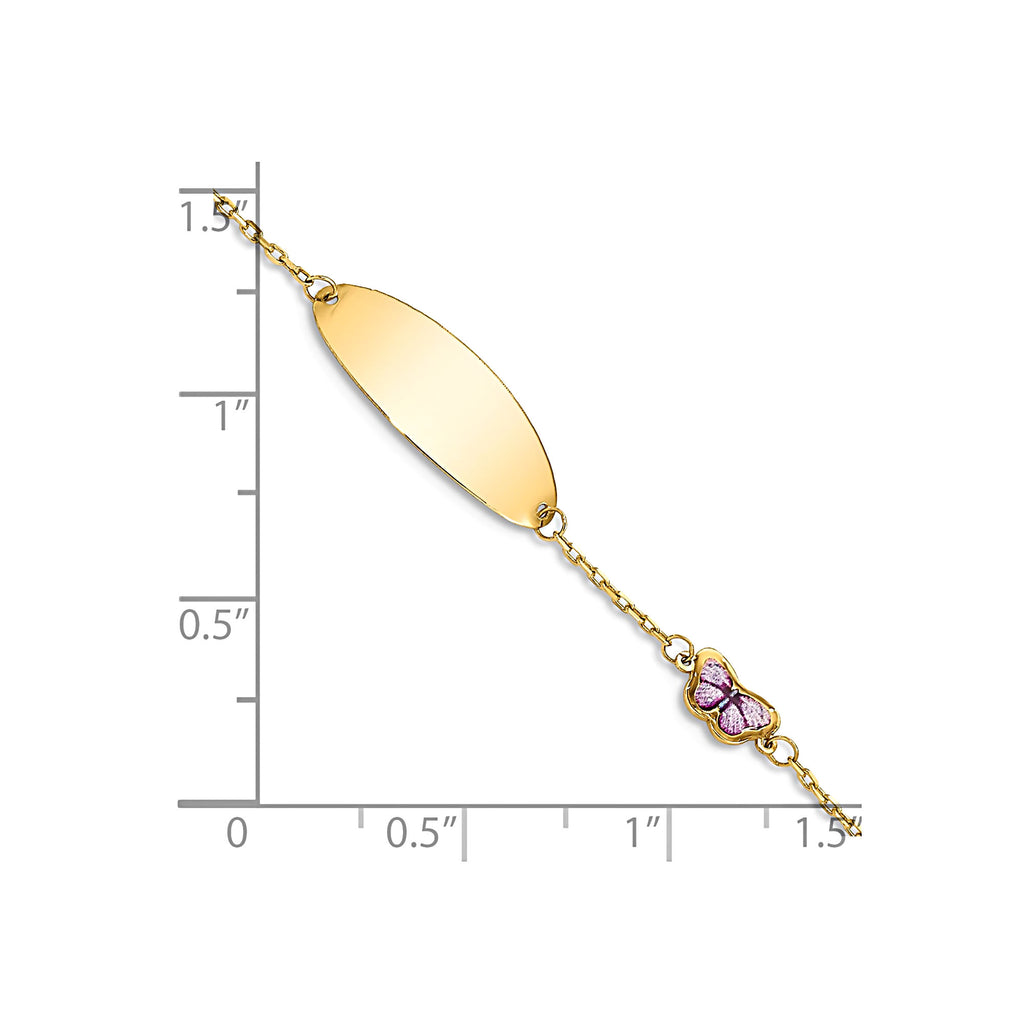 14K Yellow Gold Oval ID Bracelet with Enamel Butterfly and Cable Chain
