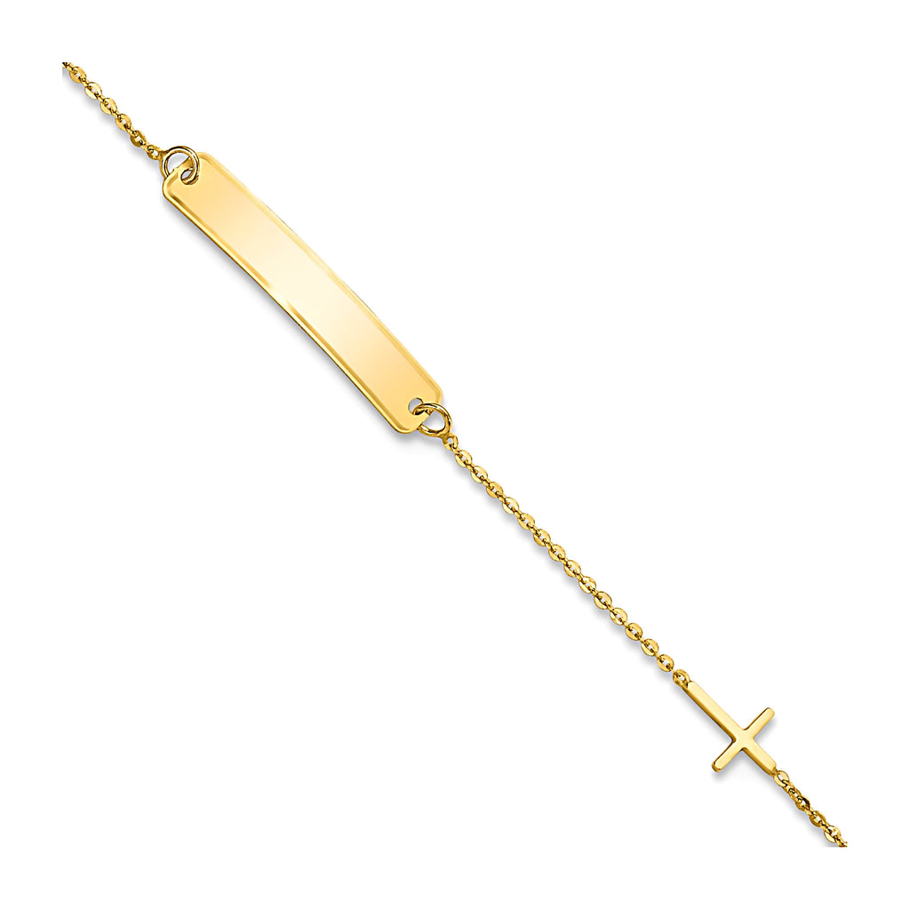 14K Yellow Gold Baby ID Bracelet with Cross and Cable Chain