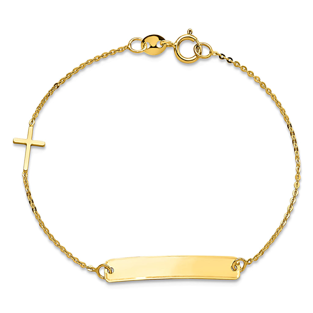 14K Yellow Gold Baby ID Bracelet with Cross and Cable Chain