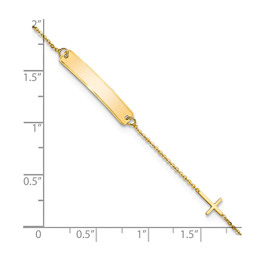 14K Yellow Gold Baby ID Bracelet with Cross and Cable Chain