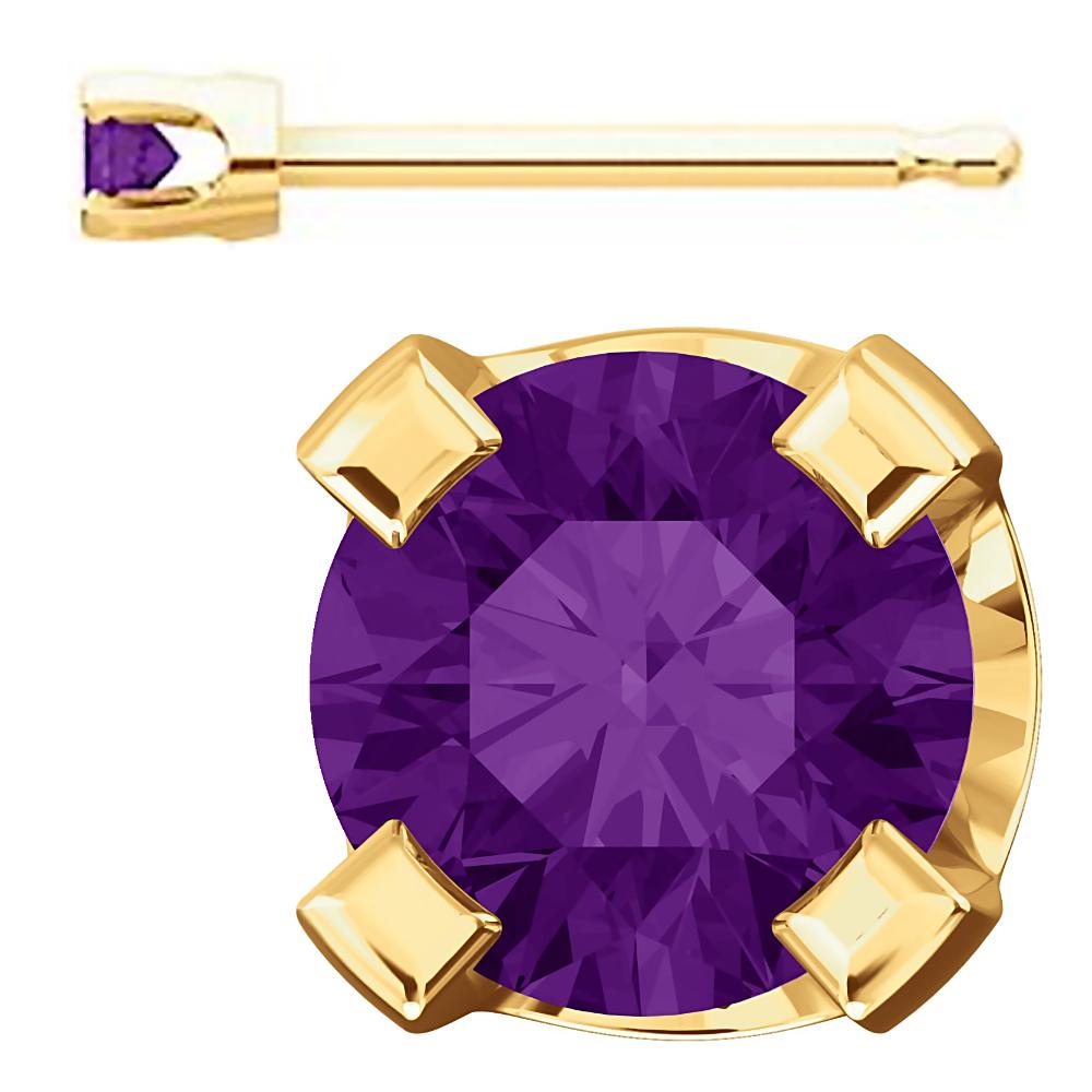2mm, 0.06cts Genuine Natural Amethyst 4-Prong Stud Earrings 14K Yellow Gold