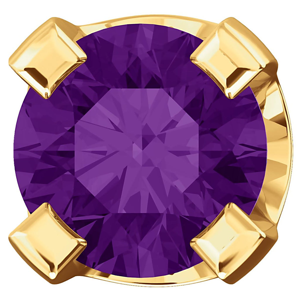 2mm, 0.06cts Genuine Natural Amethyst 4-Prong Stud Earrings 14K Yellow Gold