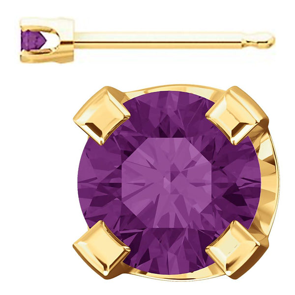 2mm, 0.06cts Simulated Alexandrite 4-Prong Stud Earrings 14K Yellow Gold