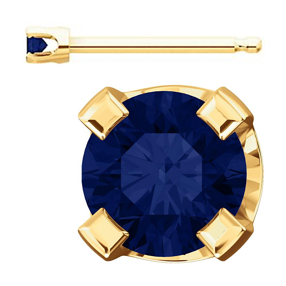 2mm, 0.06cts Chatham Created Sapphire 4-Prong Stud Earrings 14K Yellow Gold
