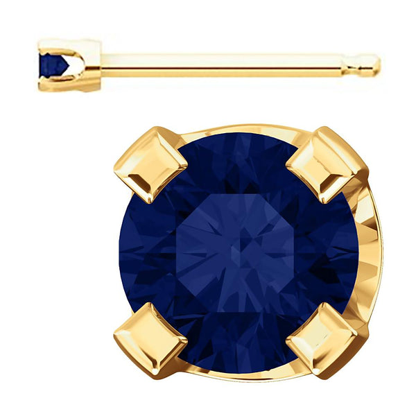 2mm, 0.06cts Chatham Created Sapphire 4-Prong Stud Earrings 14K Yellow Gold