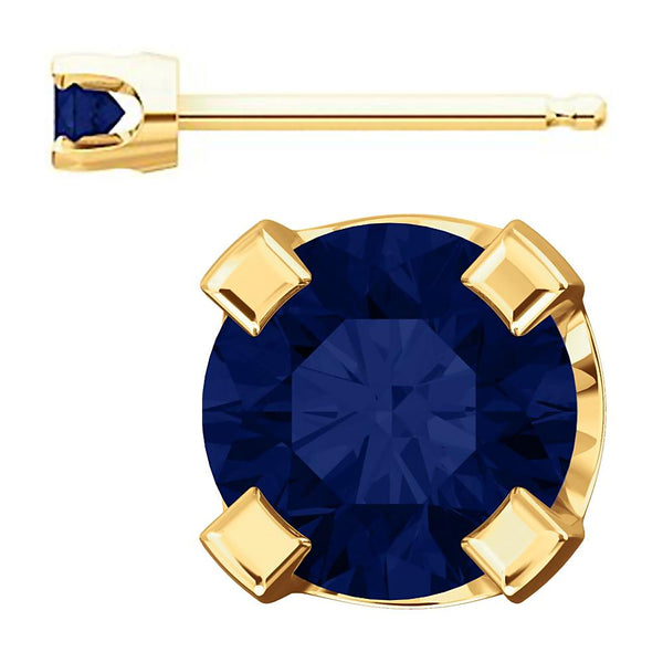 3mm, 0.2cts Simulated Sapphire 4-Prong Stud Earrings 14K Yellow Gold