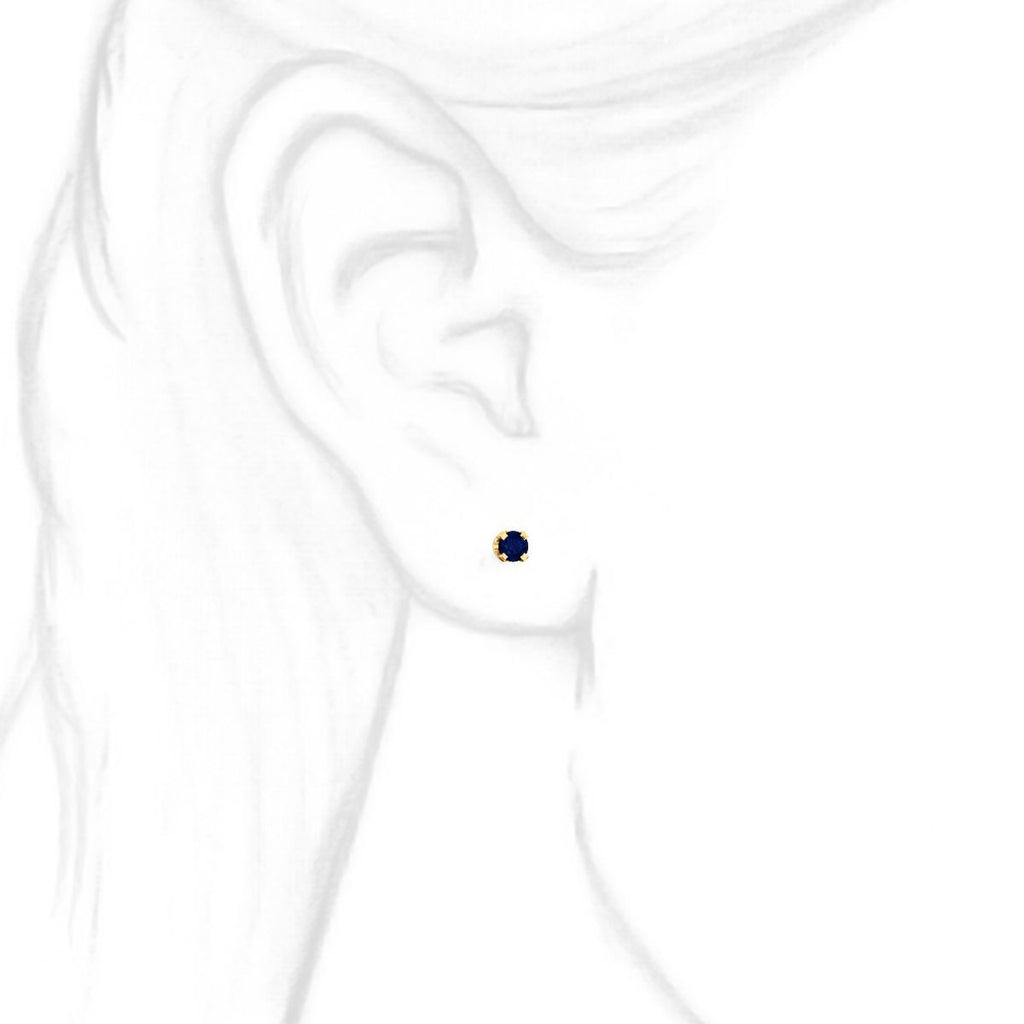 3mm, 0.2cts Chatham Created Sapphire 4-Prong Stud Earrings 14K Yellow Gold