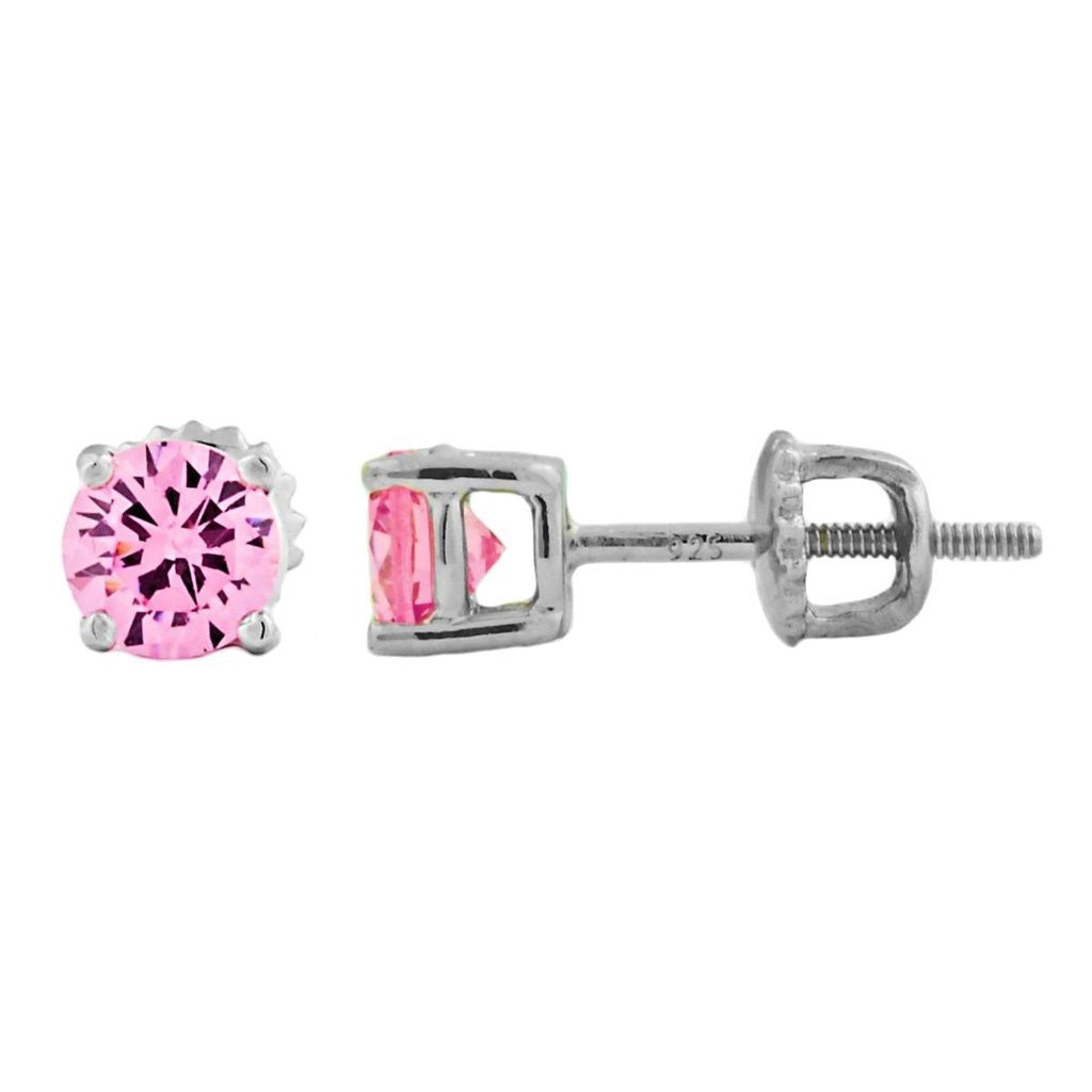 Lauren: 5mm, 1.0ct Pink Ice CZ Screw Back Post Earrings Silver - Trustmark Jewelers - Earrings - 4