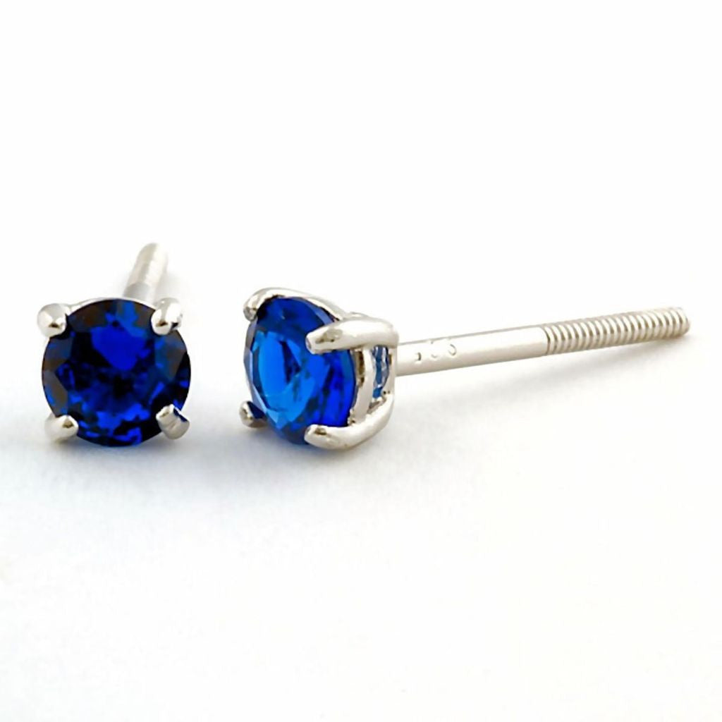 Virgo: 4mm, 0.50ct Created Ceylon Sapphire Screw Back Earrings 925 SS - Trustmark Jewelers - Earrings - 1