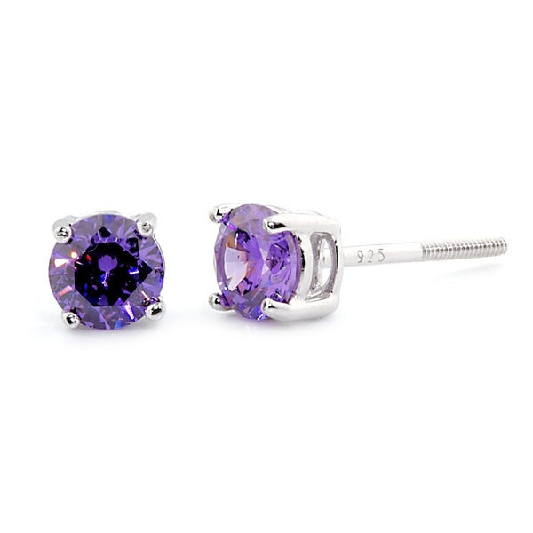 Pisces: 5mm 1.0ct Amethyst Ice CZ Screw Back Earrings 925 Silver - Trustmark Jewelers - Earrings - 1