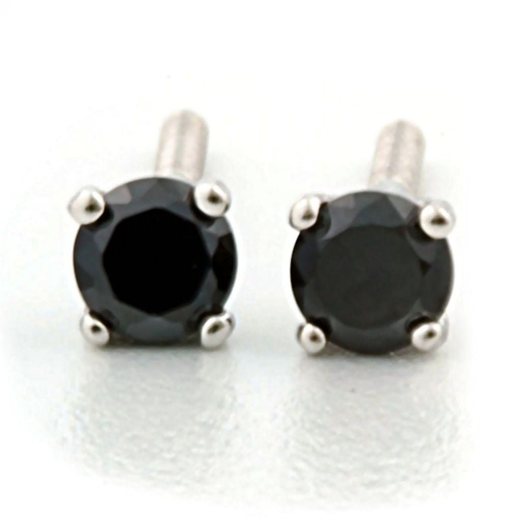 Chris: 3mm, 0.2ct Black Ice Simulated Diamond CZ Screw Back Earrings - Trustmark Jewelers - Earrings - 2