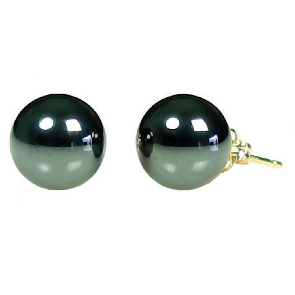 10mm Black Hematine Ball Stud Earrings 14K Gold - Trustmark Jewelers - Earrings - 2
