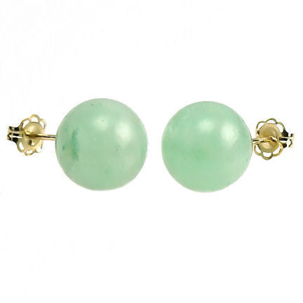 Green Jade Aventurine 10mm Ball Stud Post Earrings 14K Yellow Gold - Trustmark Jewelers - Earrings - 1