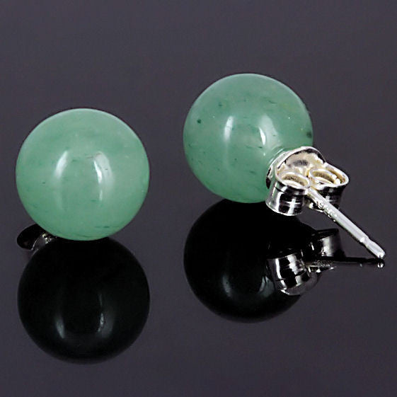 Green Jade Aventurine 10mm Ball Stud Post Earrings 14K White Gold - Trustmark Jewelers - Earrings - 1