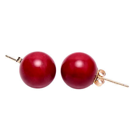 10mm Italian Red Coral Ball Stud Earrings 14K Yellow Gold - Trustmark Jewelers - Earrings - 1