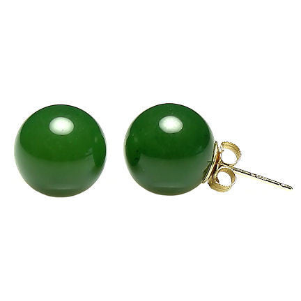 10mm Nephrite Green Jade Ball Stud Earrings 14K Gold - Trustmark Jewelers - Earrings - 1