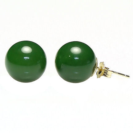 12mm Nephrite Green Jade Ball Stud Earrings 14K Gold - Trustmark Jewelers - Earrings - 1