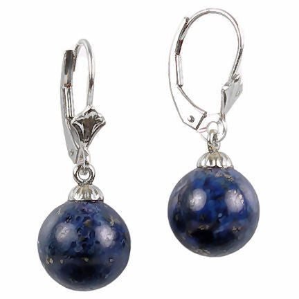 10mm Natural Lapis Lazuli Ball Drop Lever Back Earrings 925 Silver - Trustmark Jewelers - Earrings